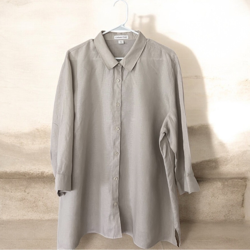 Coldwater Creek 100% LINEN Tan Button Down Shirt/2XL